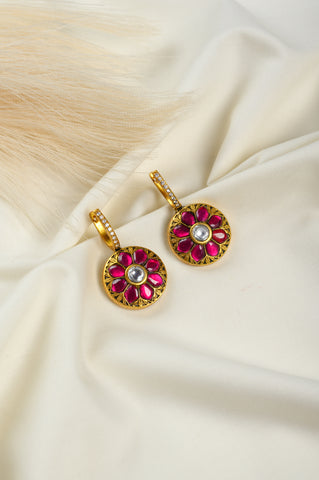 Gold Polish Kundan, Ruby,Emerald And Zircon Reversible Earrings CHE1553