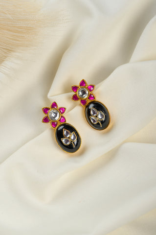 Gold polish Kundan And Ruby Inlay Work Earrings CHE1521