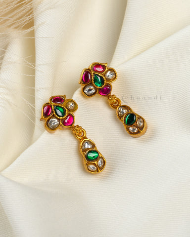 Gold Polish Ruby And Emerald Kundan Earrings CHE1497