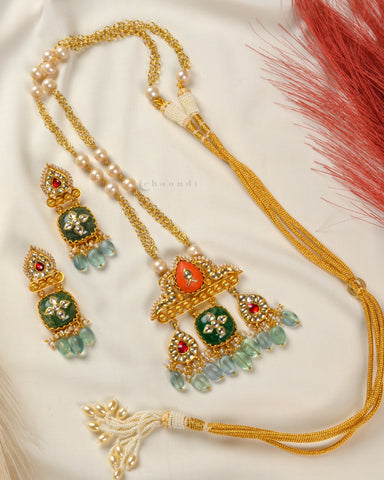 Kundan Ruby And Emerald Necklace Set With Jade Lapis Work CHN1442