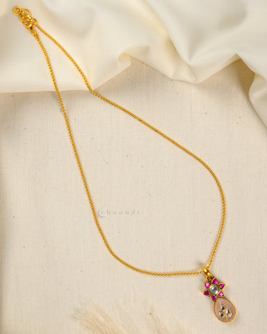 Ruby and Kundan Stones With Rose Quartz Inlay Work Pendant With Gold Polish Chain CHN1407