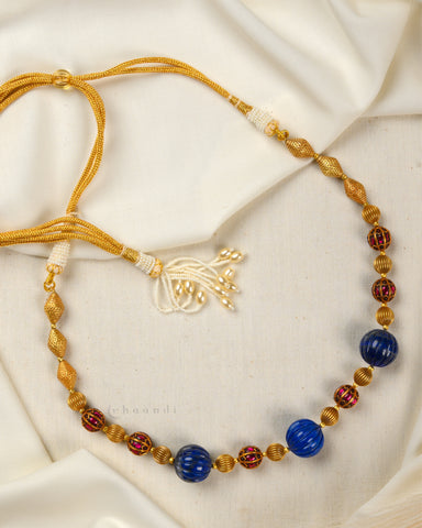 Antique Gold Polish Kundan, Ruby and Lapis Beaded Chain CHN1418