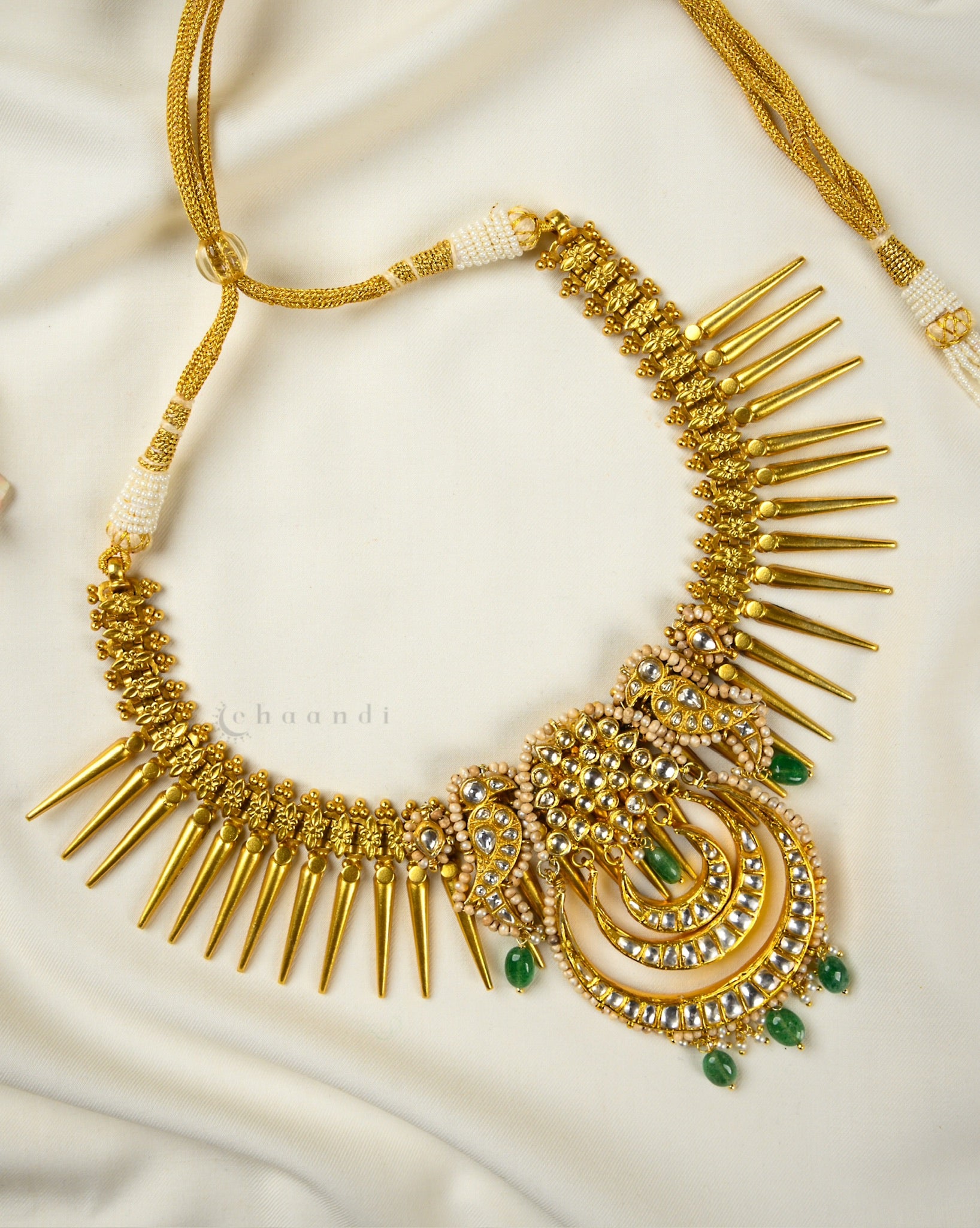 Gold Polish Kundan Spiked Neckalce CHN1487