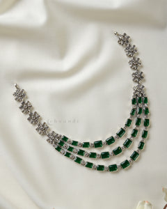 Silver Polish Green-Kemp With Zircon Step Necklace CHN1503