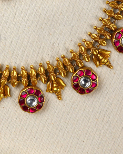 Gold Polish Kundan & Ruby Necklace Set CHN1449