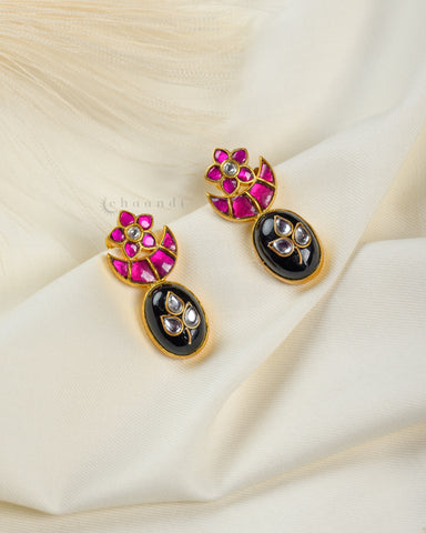 Gold Polish Kundan And Ruby Inlay Work Earrings CHE1500