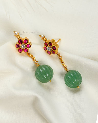 Gold Polish Ruby And Carved Jade Bead Hangings  CHE1531