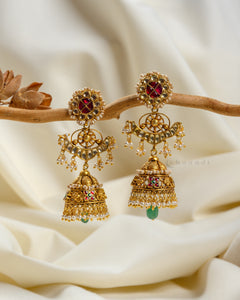 Gold Polish Kundan Jhumka CHE1591