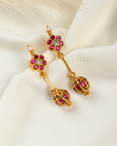 Antique Gold Polish Kundan And Ruby Ball Hangings CHE1505