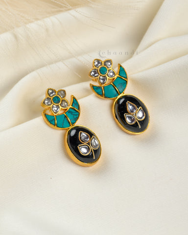 Gold Polish Kundan Turqoise Inlay Work Earrings CHE1502