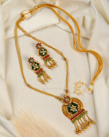 Kundan Ruby And Emerald Necklace Set With Jade Lapis Work CHN1443