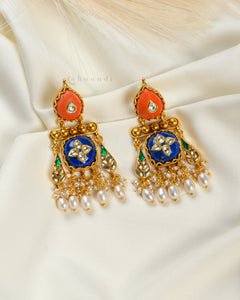 Gold Polish Earrings With Kundan inlay Work CHE1568