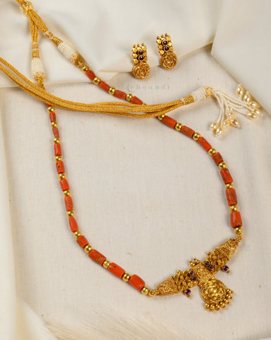 Antique Coral Beaded Necklace With Earrings CHN1441