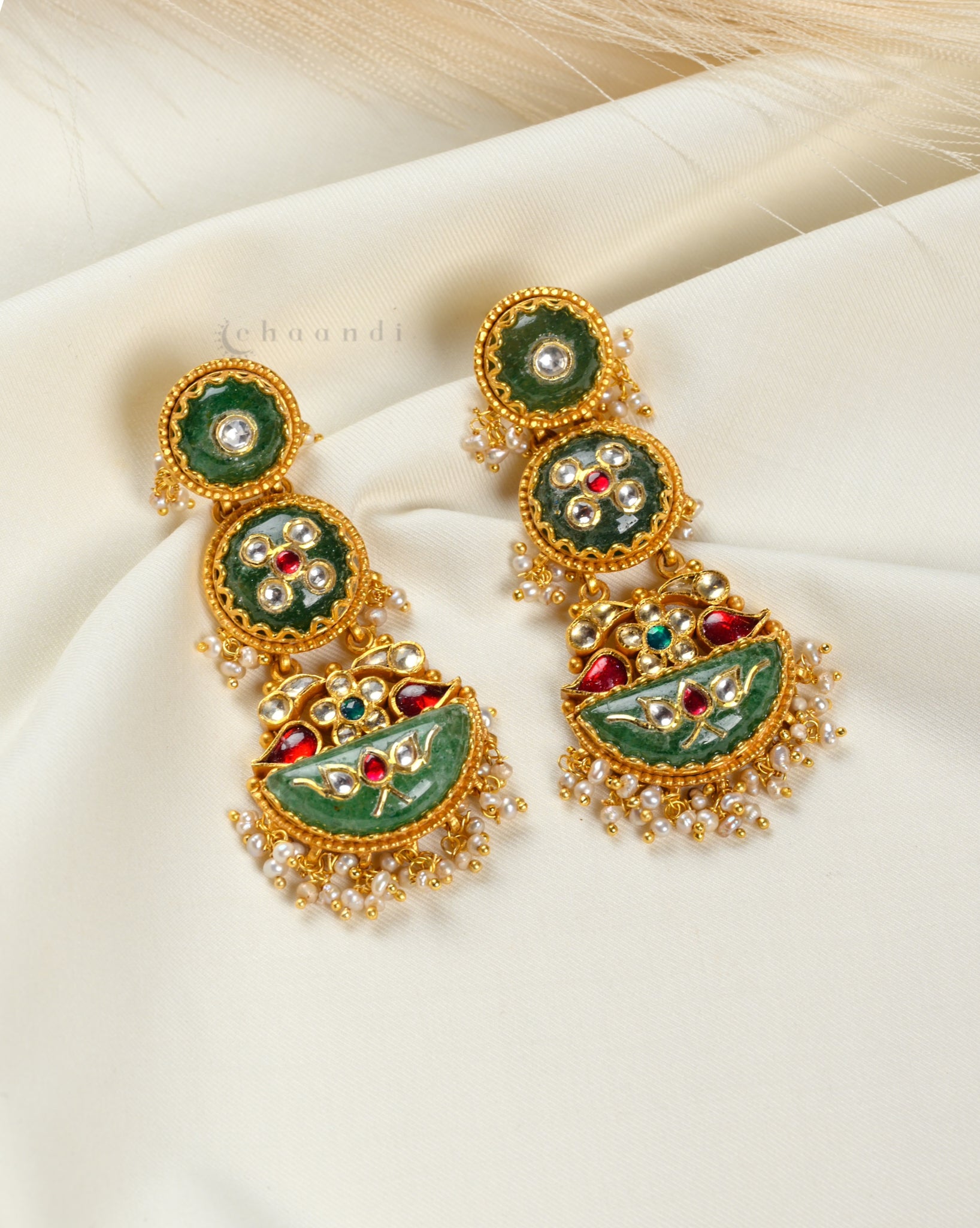 Gold Polish Earrings Kundan inlay Work CHE1574