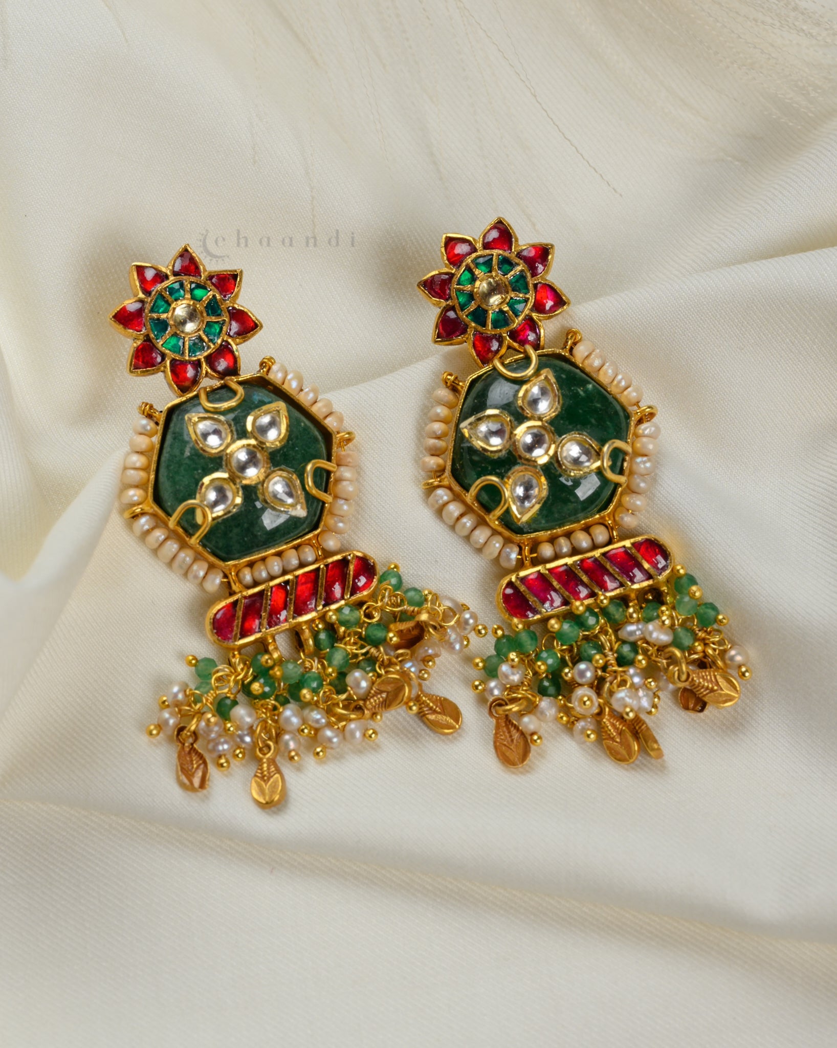 Gold Polish Earrings With Kundan inlay Work CHE1569