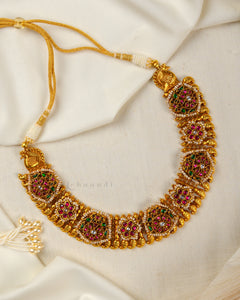 Gold Polish Kundan, Ruby And Emerald Pearl Neckalce CHN1436