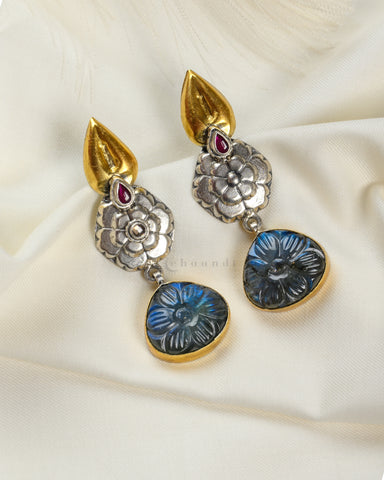 Dual Tone Silver Earrings With Labradorite Stone CHE1563