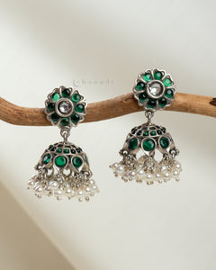 Green-Kemp Flower Jhumka With Pearl Hangings CHE1651