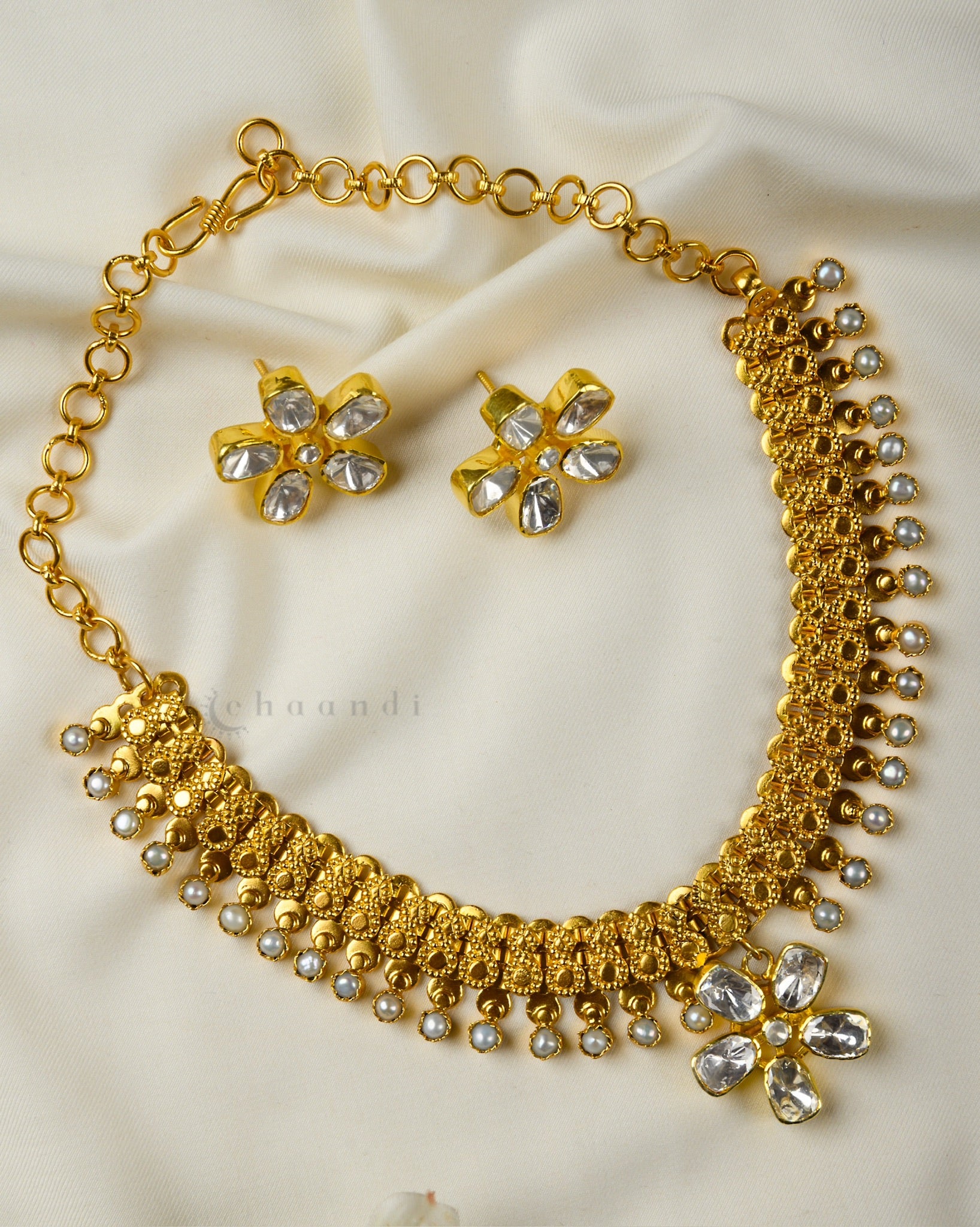 Mosonite Pearl Gold Polish Neckalce Set CHN1496