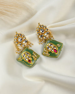 Gold Polish Kundan With Jade Inlay Work Earrings CHE1562