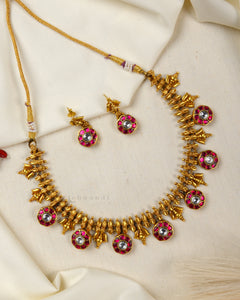 Gold Polish Kundan & Ruby Necklace Set CHN1449