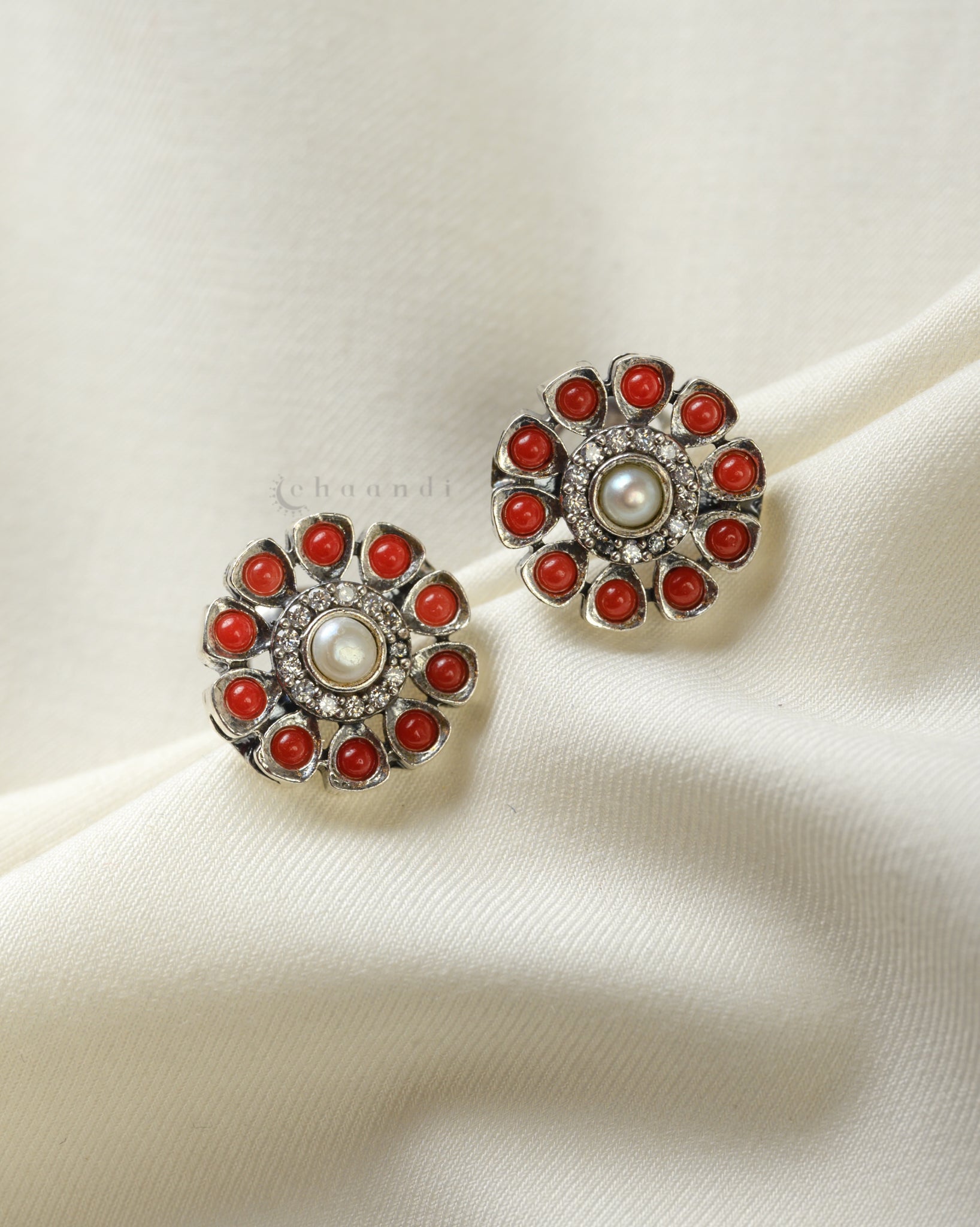 Coral & Pearl Flower Earrings CHE1645