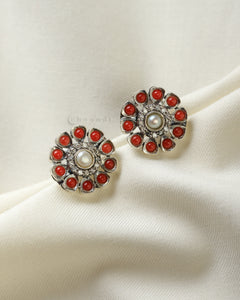 Coral & Pearl Flower Earrings CHE1645