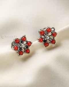 Seven Stones Coral & Pearl Earrings CHE1612