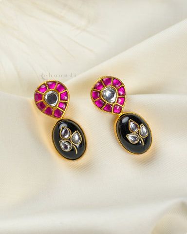 Gold polish Kundan And Ruby Inlay Work Earrings CHE1517