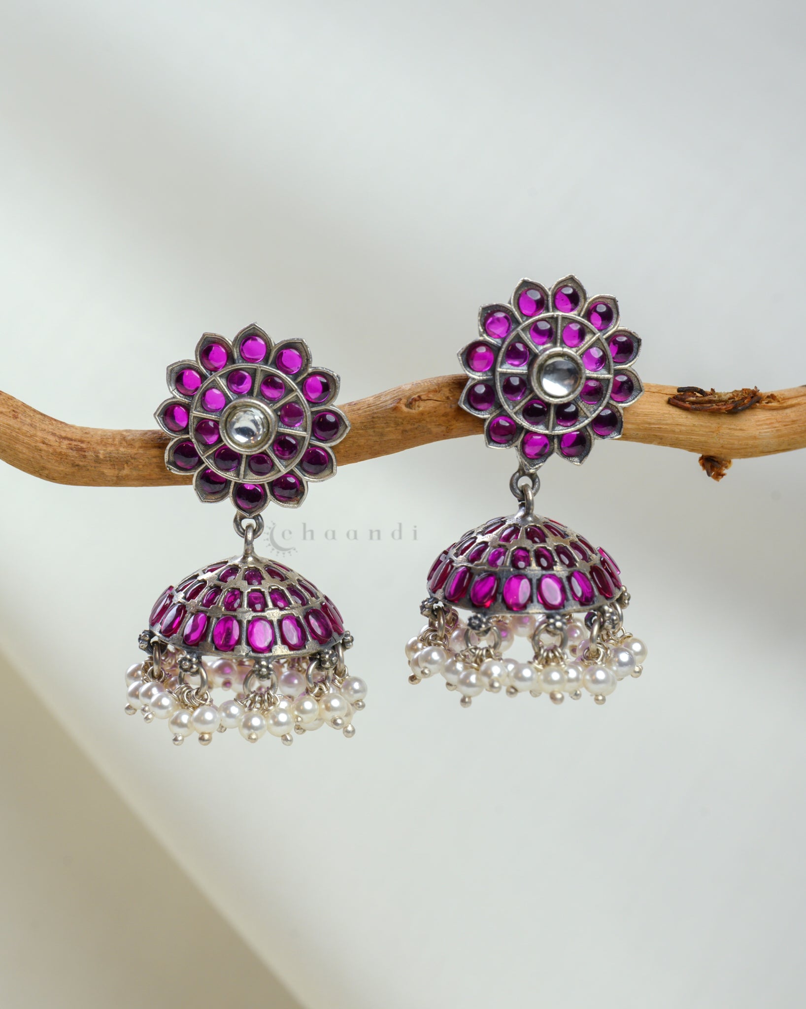 Red-Kemp Flower Jhumka With Pearl Hangings CHE1653