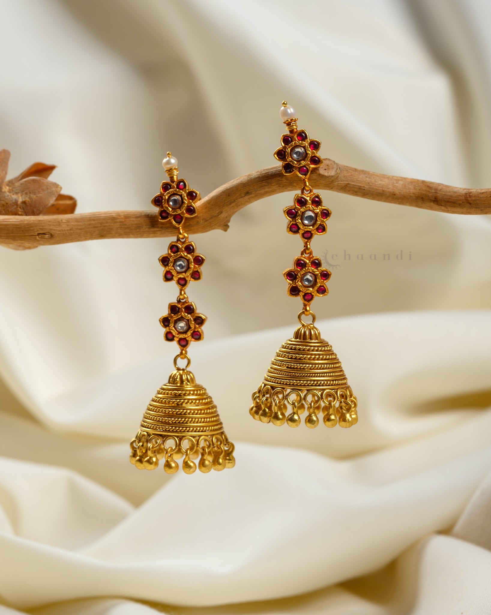 Gold Polish Kundan Jhumka CHE1588