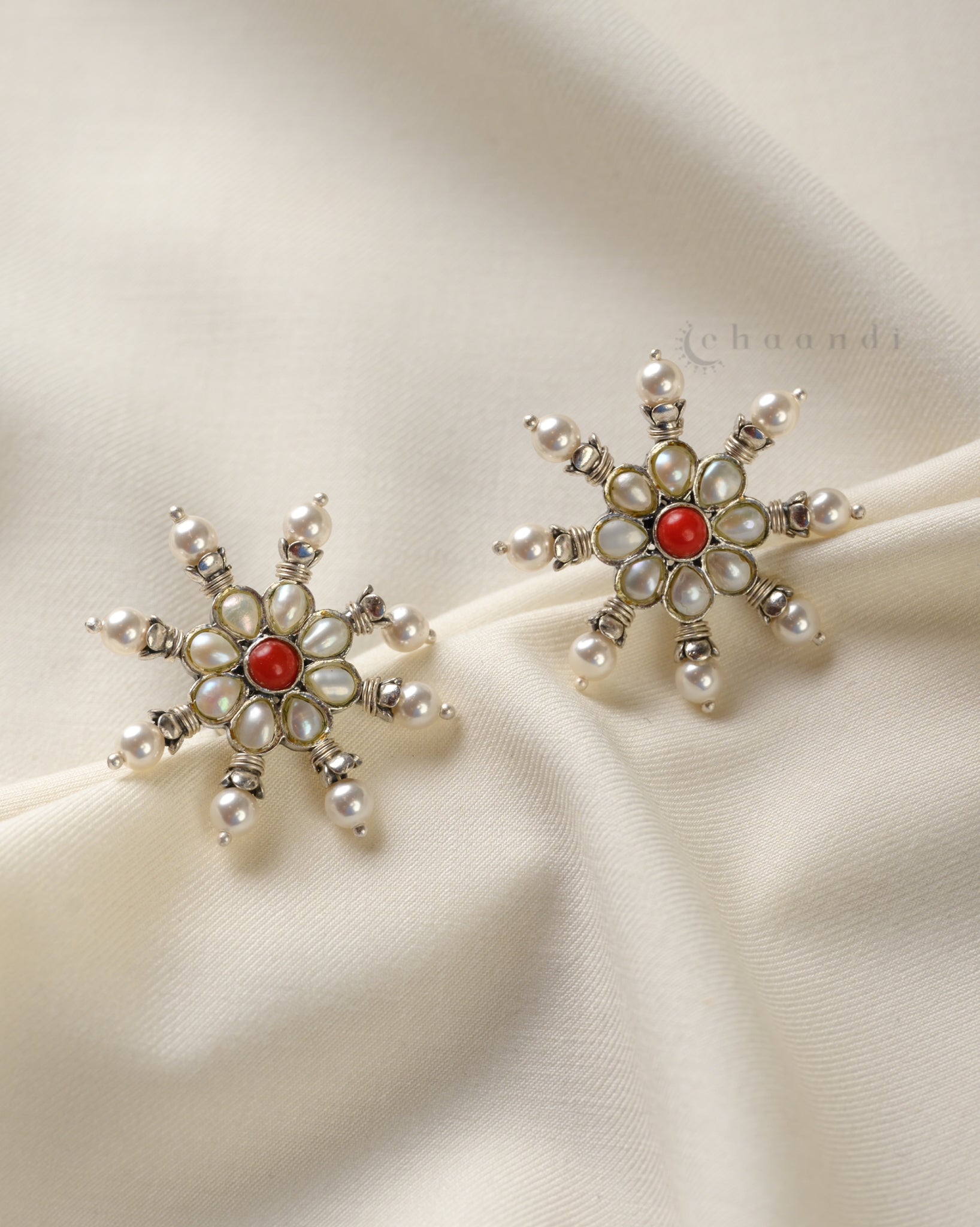 Coral & Pearl Flower Earrings CHE1623