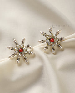 Coral & Pearl Flower Earrings CHE1623